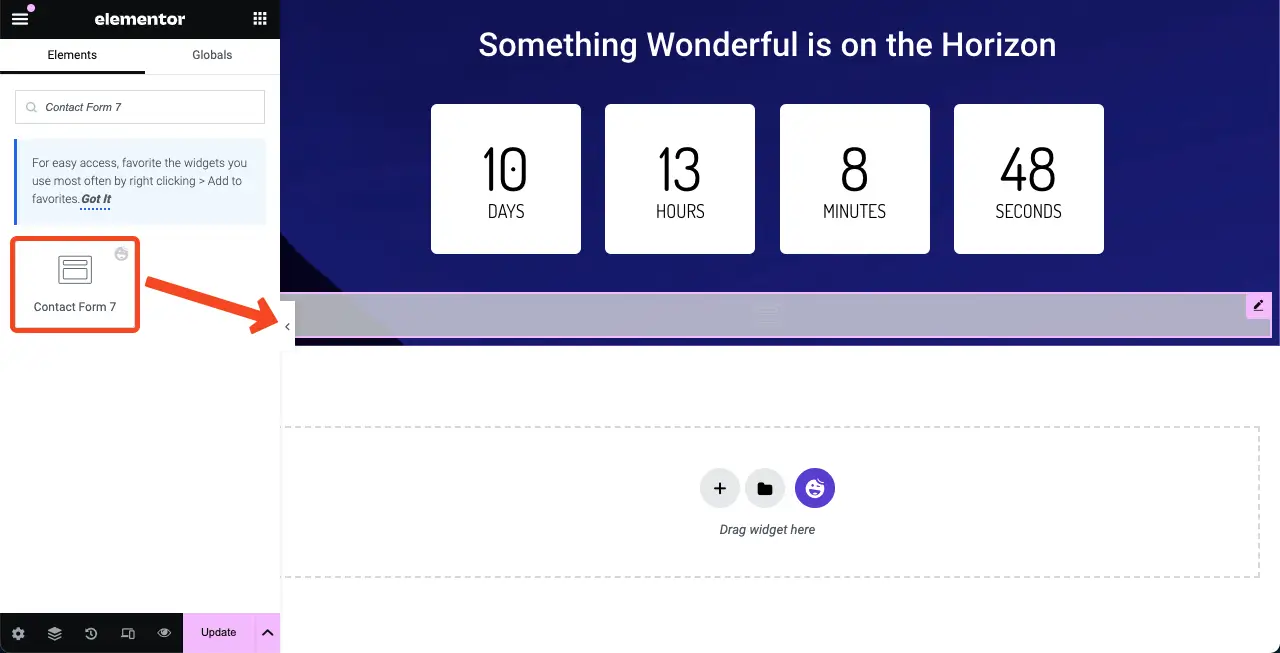 Add the Contact Form 7 widget to the Elementor Canvas
