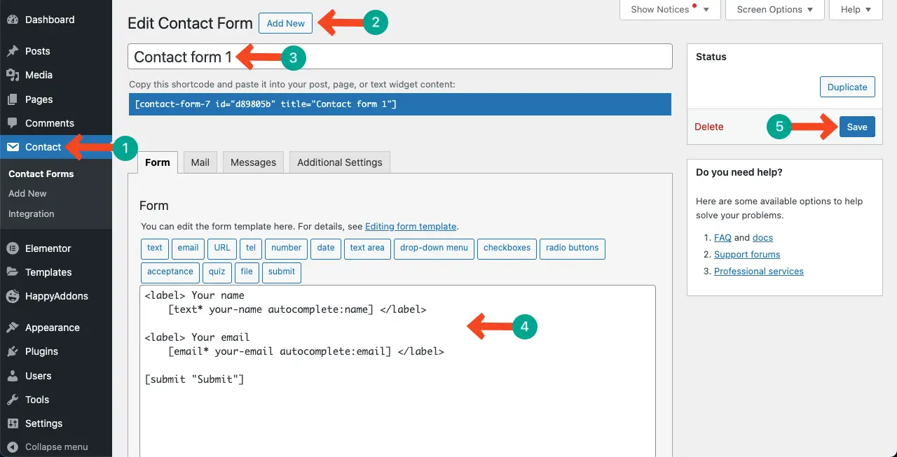 Create a contact form using the Contact Form 7 plugin