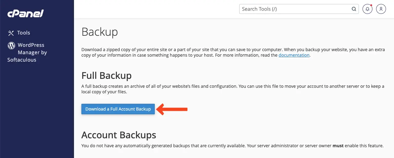 Download a full backup of your site