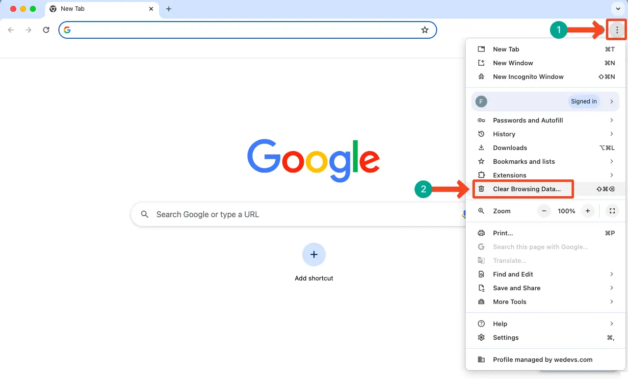 Go to Clear Browsing Data on Google Chrome