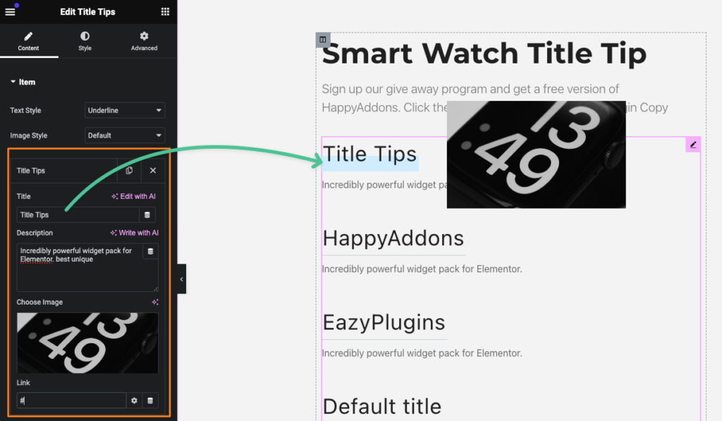 Adding contents for the title tips: