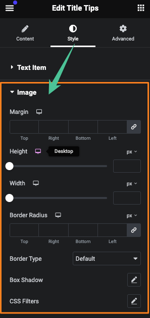 Title Tips image styling controls: