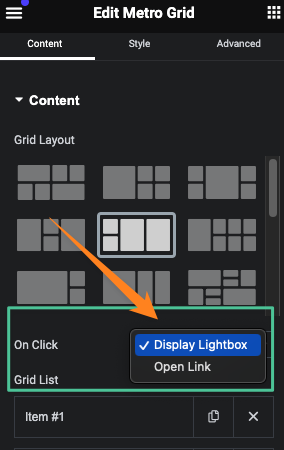 Choose On Click Media Display Style: