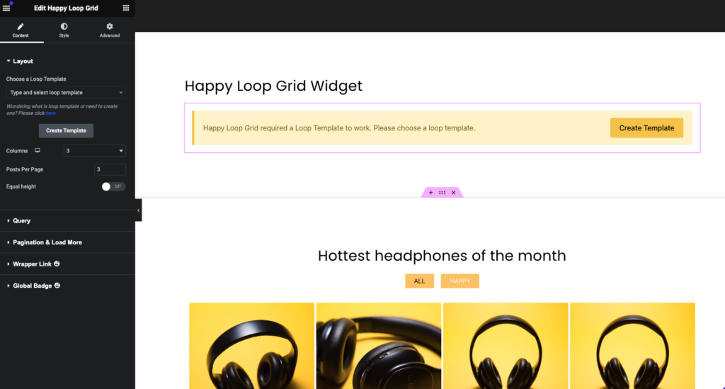 How to use the Happy Loop Grid Widget