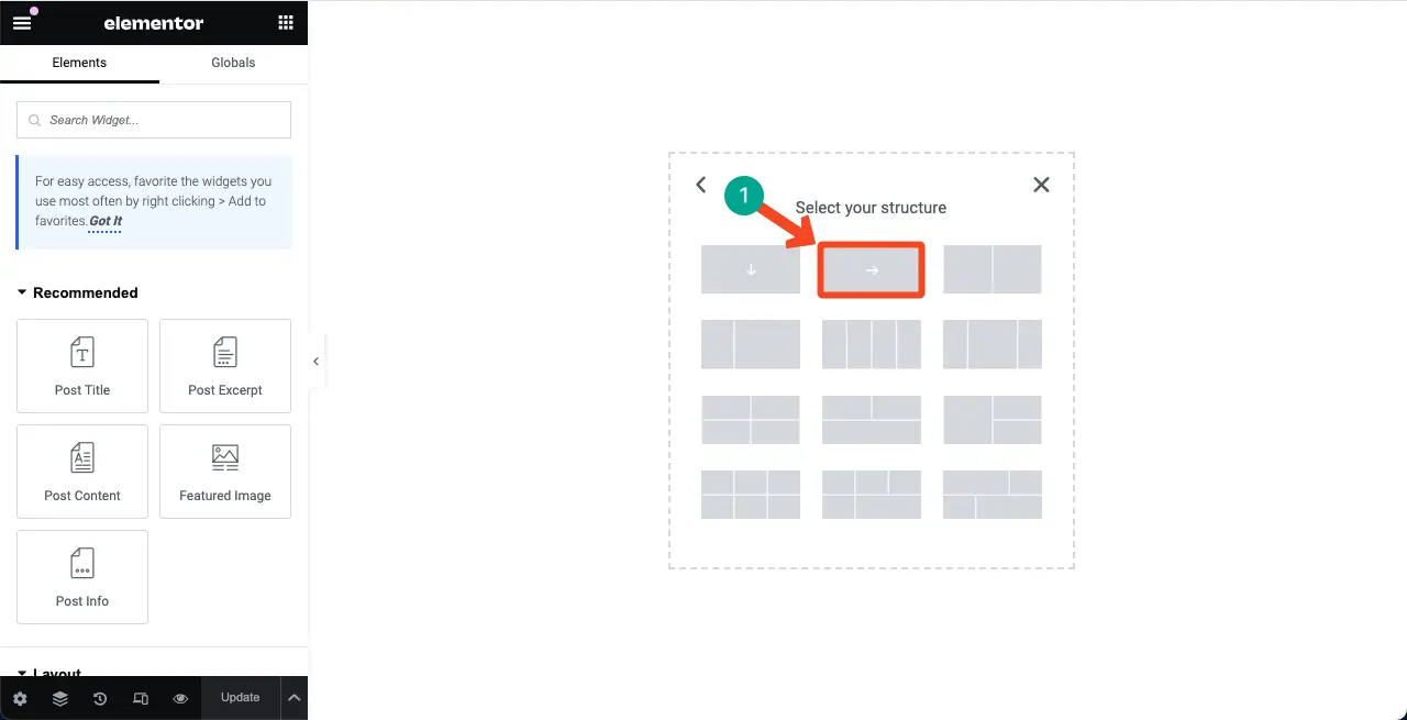 Select a column structure