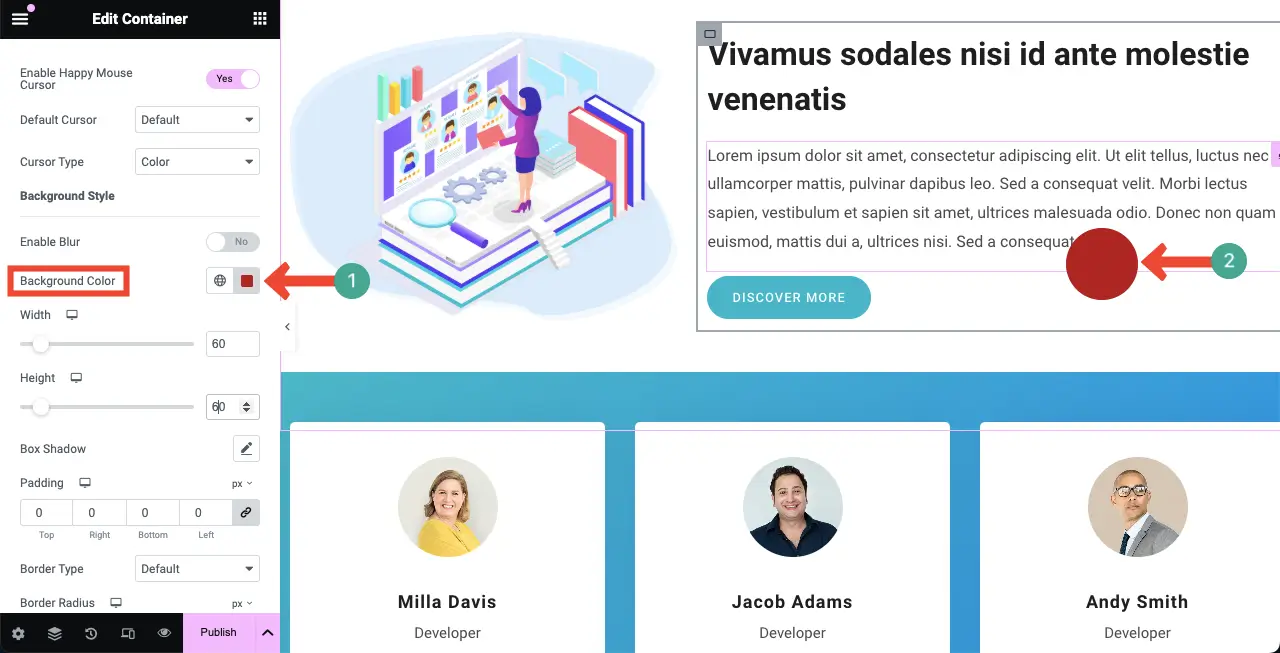 How to Add Cursor Hover Effect on Elementor Website 12 Change the background color of the Color cursor type