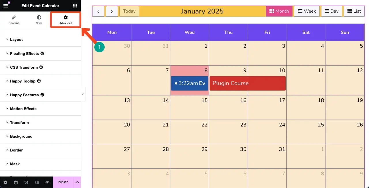 Configure Advanced Settings for the Event Calendar Widget