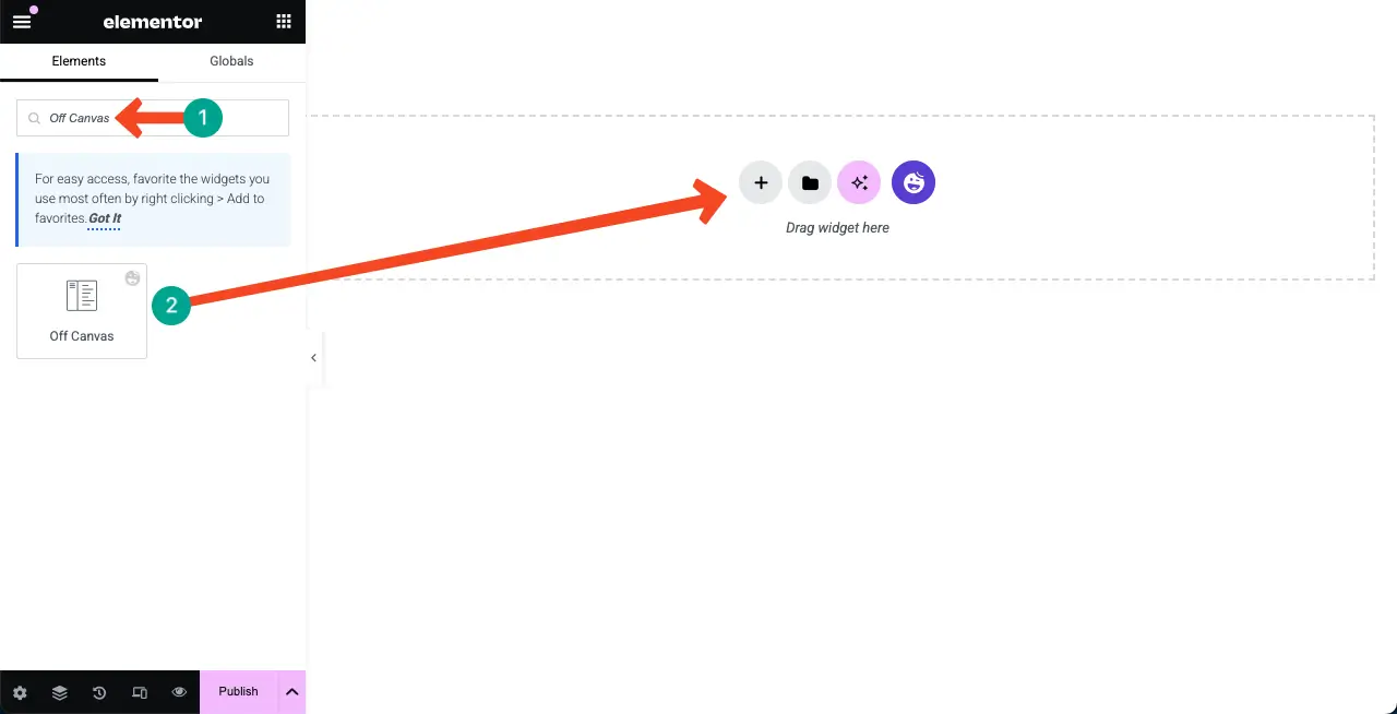 Add the Off Canvas Content Widget to the Elementor Canvas