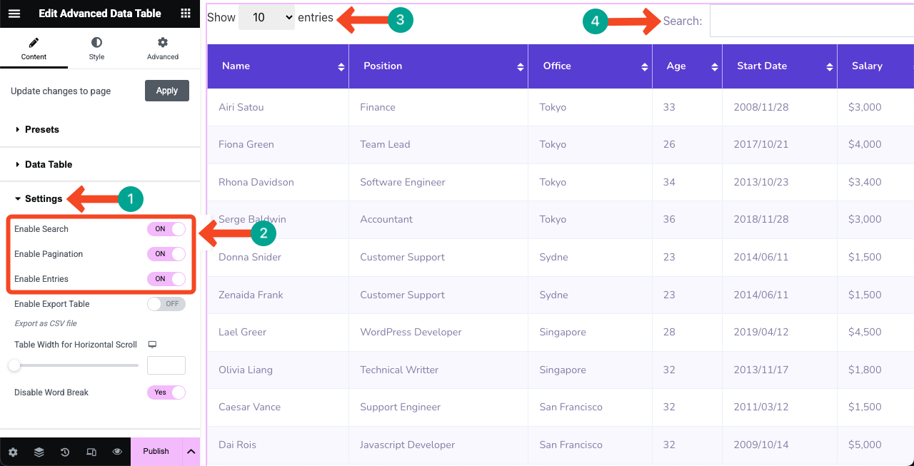 How to Embed a Google Sheet in WordPress Table and Make it Sortable 15 Configure table the settings