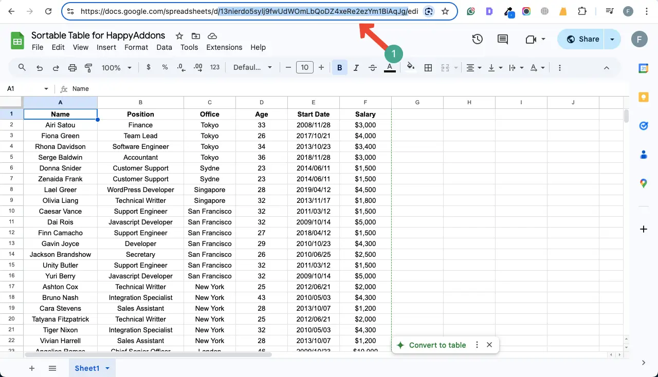 How to Embed a Google Sheet in WordPress Table and Make it Sortable 10 Copy your Google Sheet ID