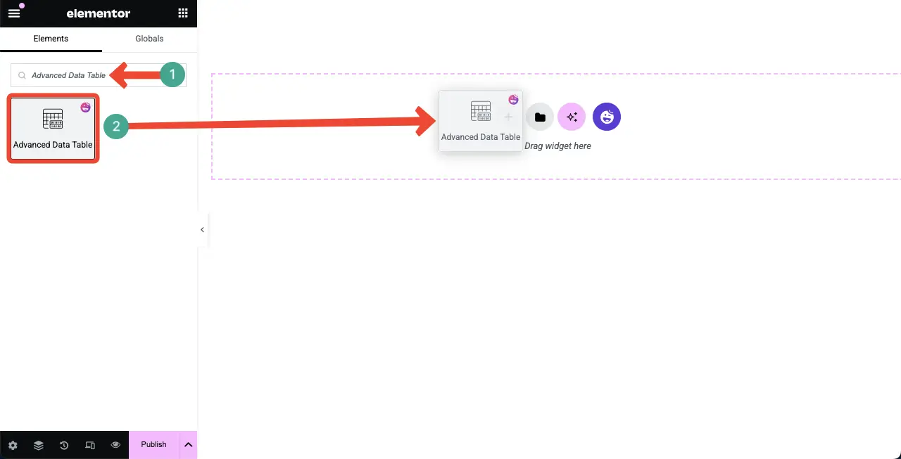 How to Embed a Google Sheet in WordPress Table and Make it Sortable 2 Drag and Drop the Advanced Data Table Widget