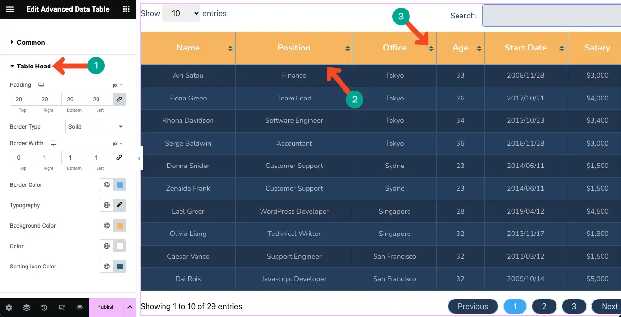 How to Embed a Google Sheet in WordPress Table and Make it Sortable 21 Stylize the Table Head
