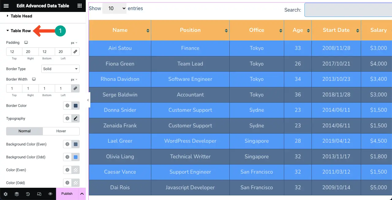 How to Embed a Google Sheet in WordPress Table and Make it Sortable 22 Stylize the Table Row