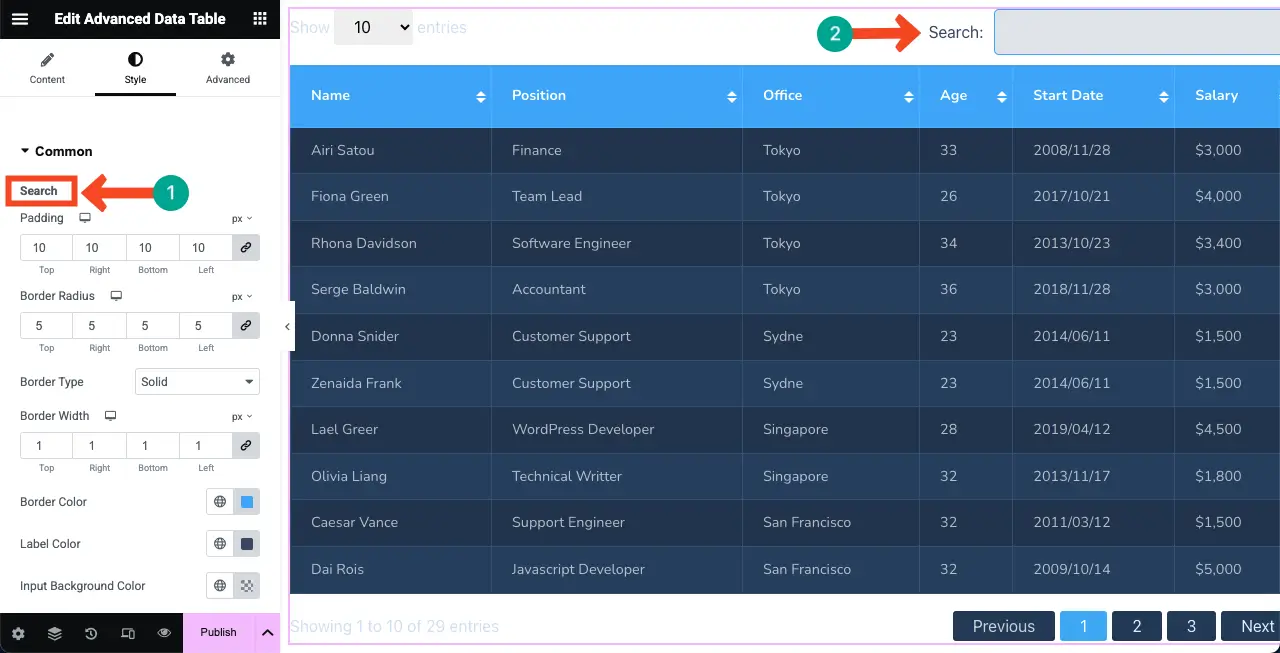 How to Embed a Google Sheet in WordPress Table and Make it Sortable 18 Stylize the search box