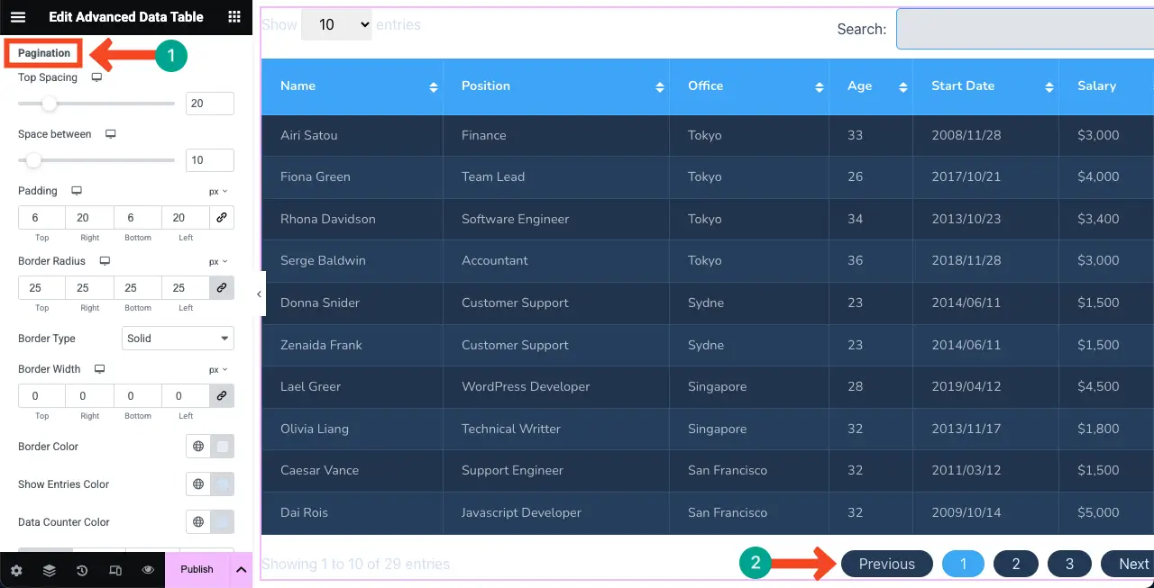 How to Embed a Google Sheet in WordPress Table and Make it Sortable 19 Stylize the table pagination