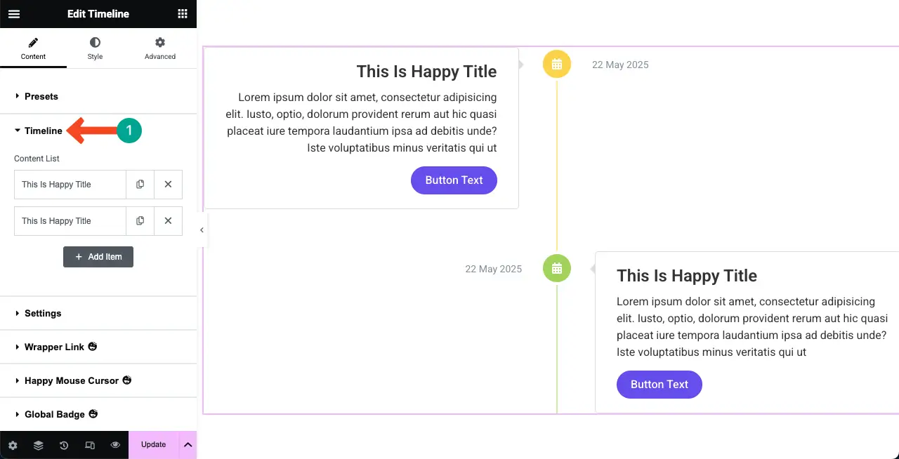 How to Create a Timeline in WordPress with Elementor 20 Add Content to the Verticle Timeline
