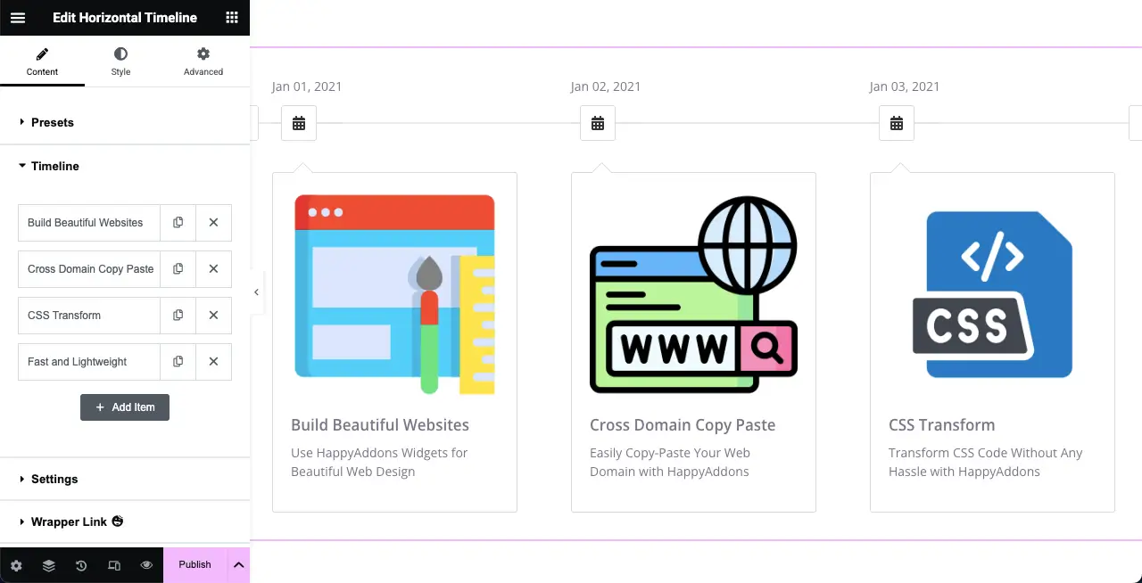 How to Create a Timeline in WordPress with Elementor 9 Add content to all timeline tabs