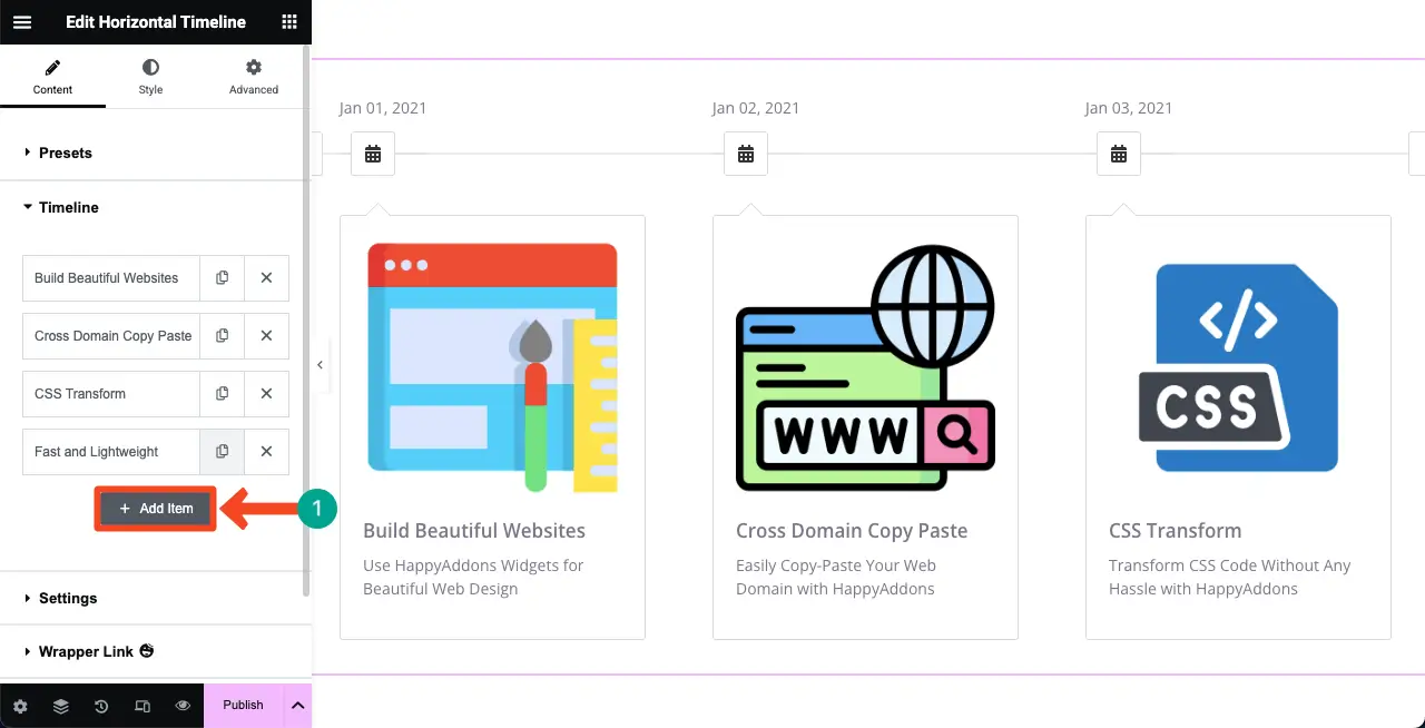 How to Create a Timeline in WordPress with Elementor 10 Add new tabs to the horizontal timeline widget