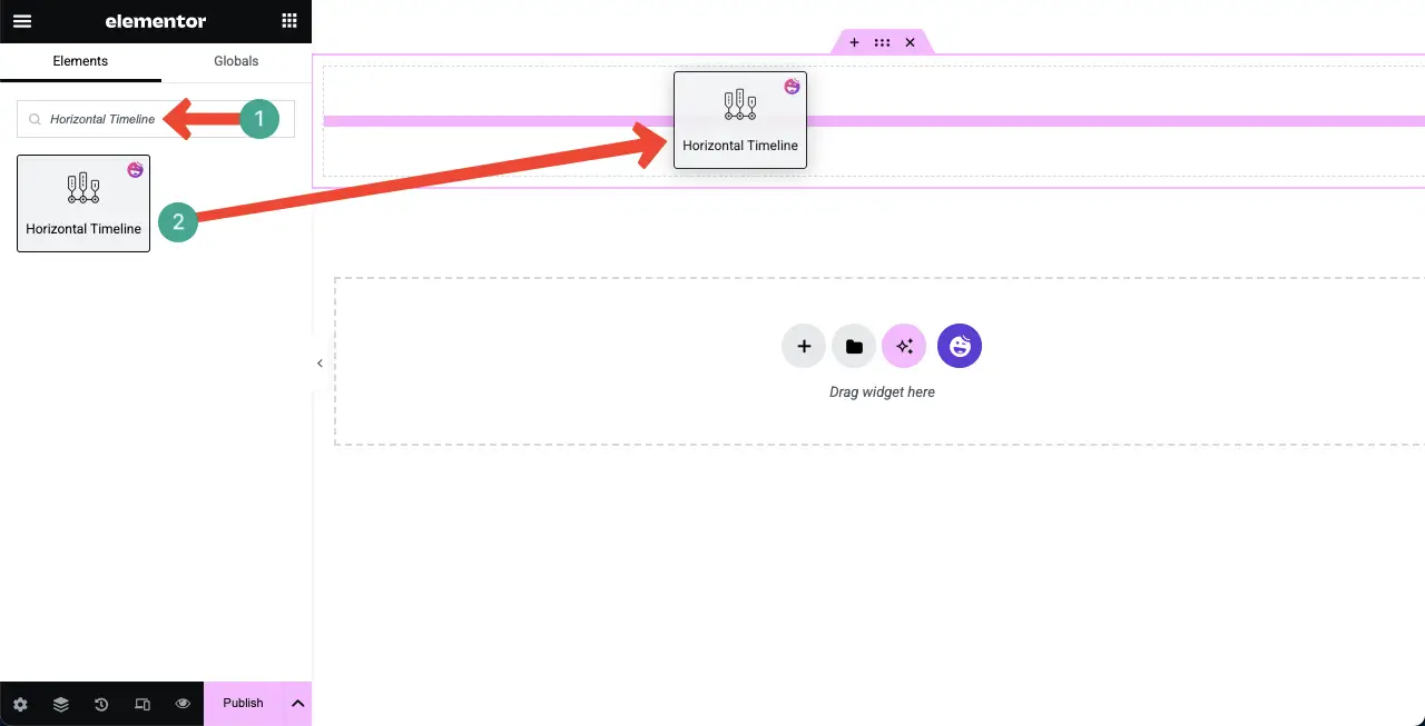 How to Create a Timeline in WordPress with Elementor 3 Add the Horizontal Timeline widget to the canvas