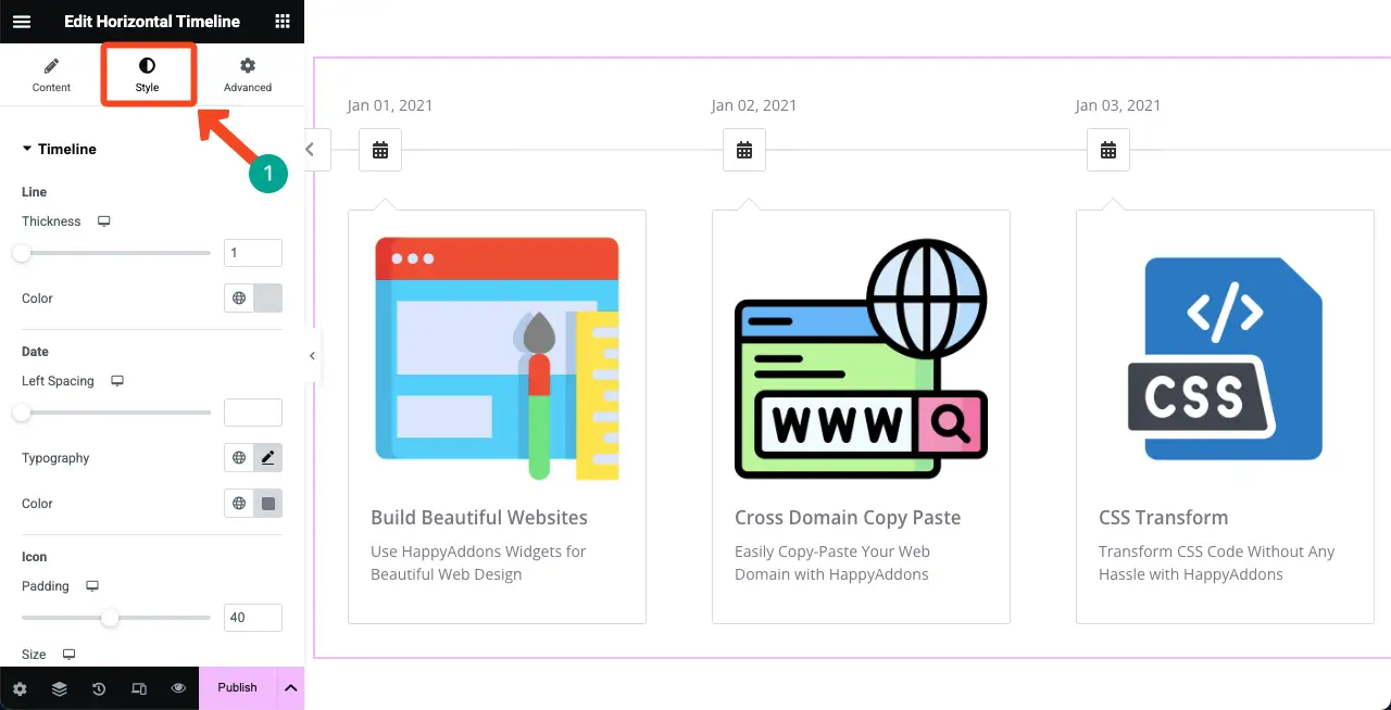 How to Create a Timeline in WordPress with Elementor 12 Go to the Style tab of the Horizontal Timeline widget