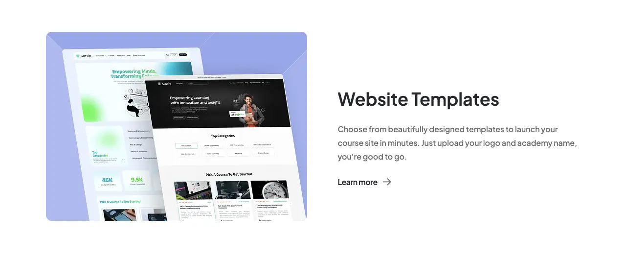 Introducing Klasio: The Beginner-Friendly LMS for Course Creators 4 Klasio web templates