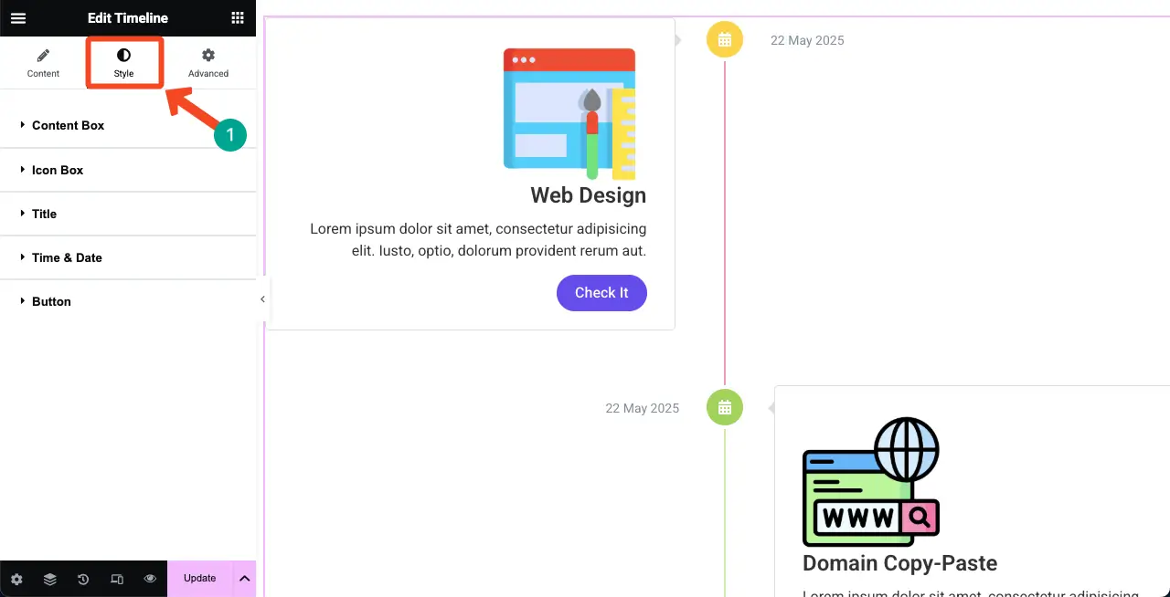 How to Create a Timeline in WordPress with Elementor 24 Stylize the Verticle Timeline Widget