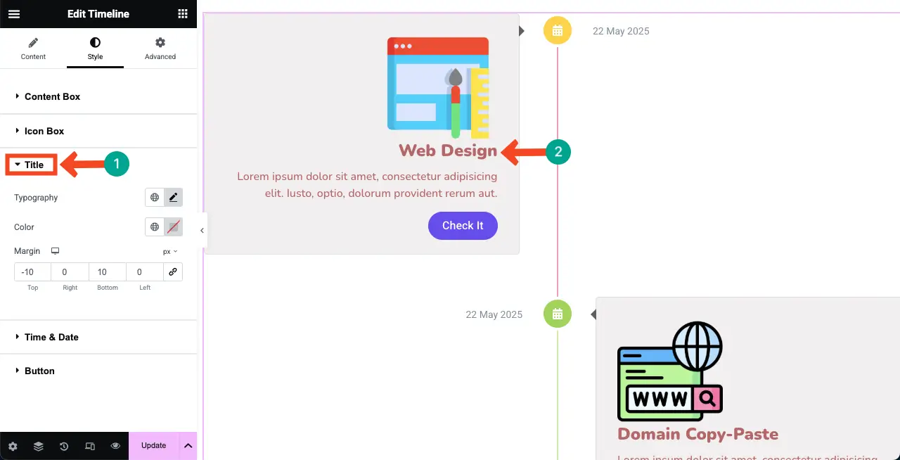 How to Create a Timeline in WordPress with Elementor 27 Stylize the title of the verticle timeline widget