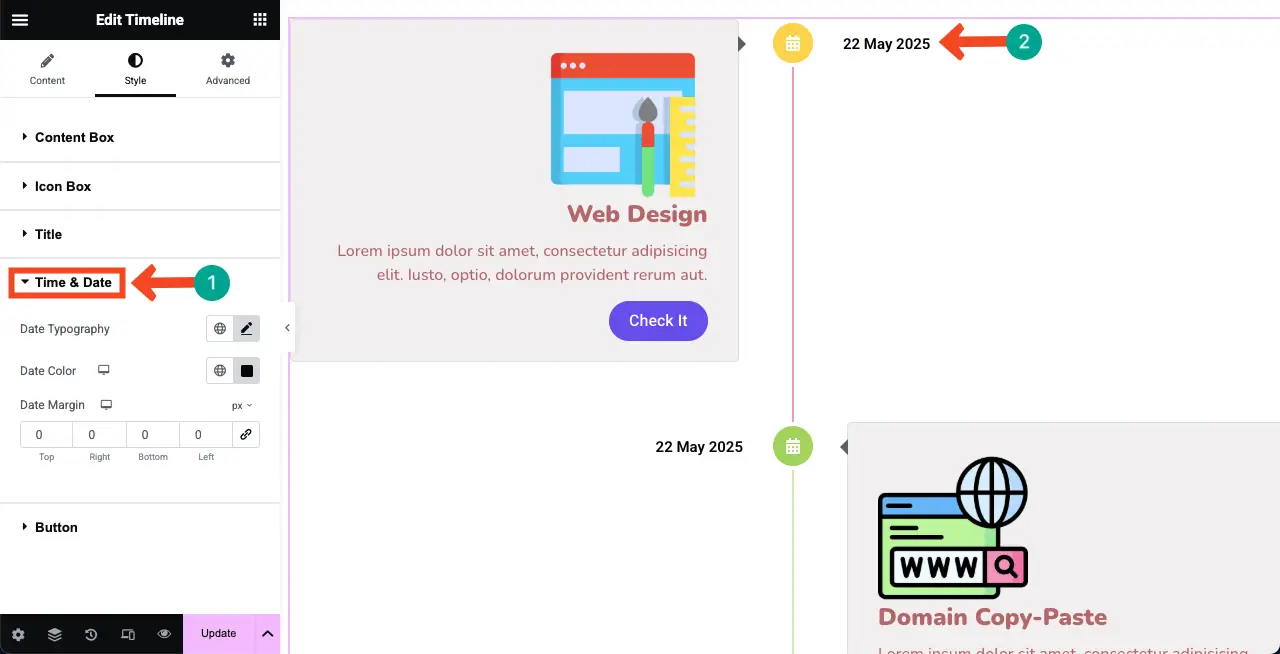 How to Create a Timeline in WordPress with Elementor 28 Stylize time and date