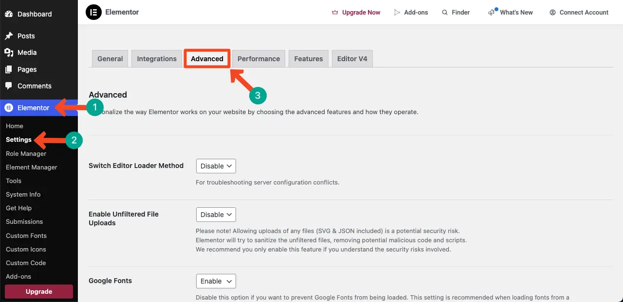 How to Fix Elementor Icon Not Loading (Proven Guide) 4 Elementor Advanced Settings