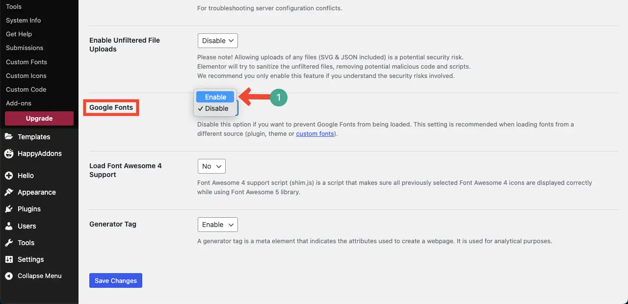 How to Fix Elementor Icon Not Loading (Proven Guide) 5 Enable Google Fonts
