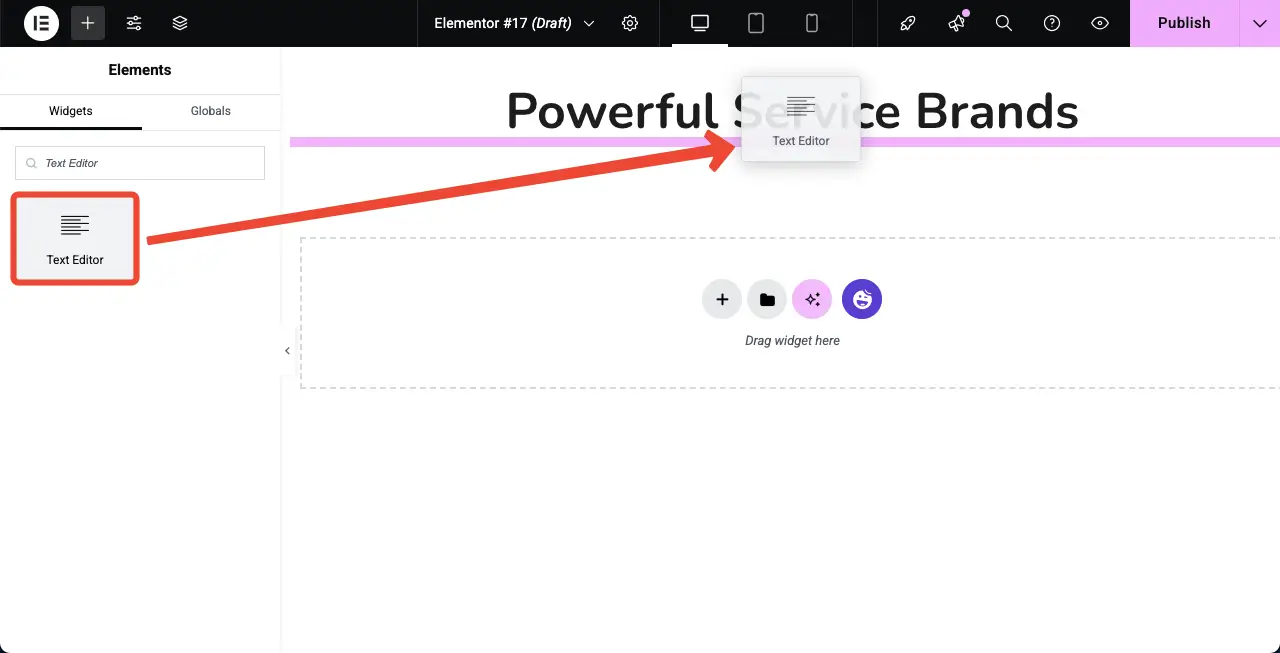 How to Create an Auto Scrolling Image Gallery in WordPress with Elementor 3 Add the Text Editor widget to write a description for the section