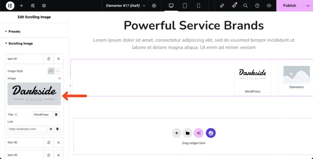 How to Create an Auto Scrolling Image Gallery in WordPress with Elementor 9 An image is added to the Scrolling Image widget