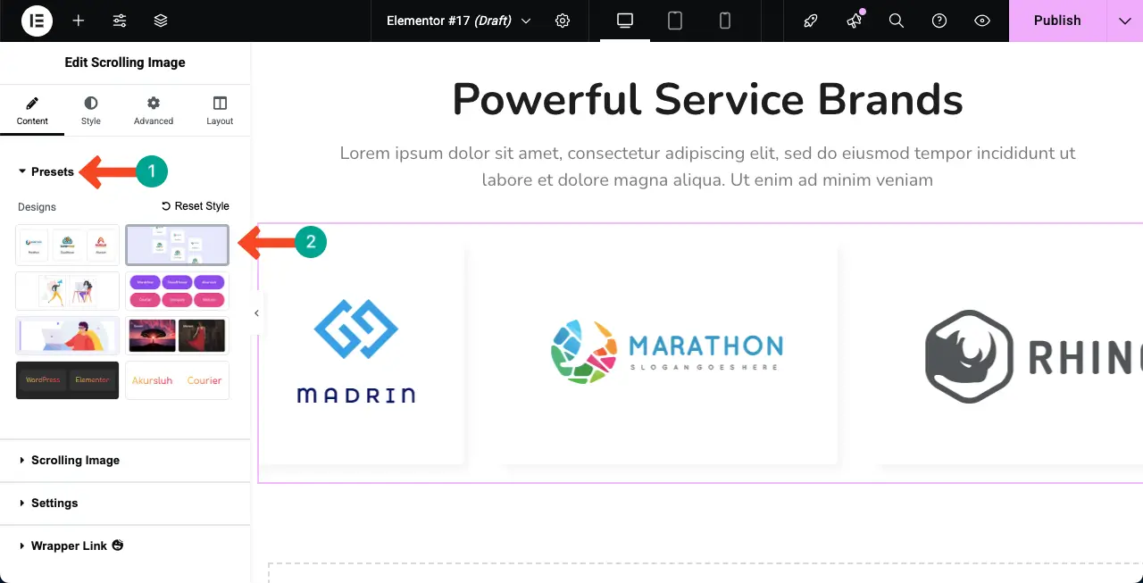How to Create an Auto Scrolling Image Gallery in WordPress with Elementor 12 Change the preset again