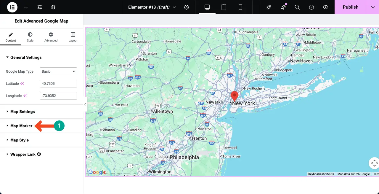 How to Make a Google Map with Multiple Pins in WordPress 15 Expand the Map Marker section on the panel