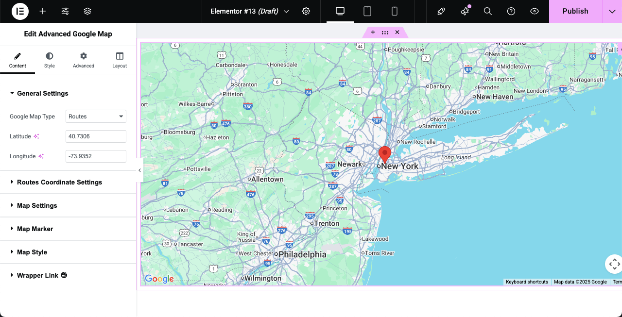 How to Make a Google Map with Multiple Pins in WordPress 14 Google map appears on the Elementor Canvas