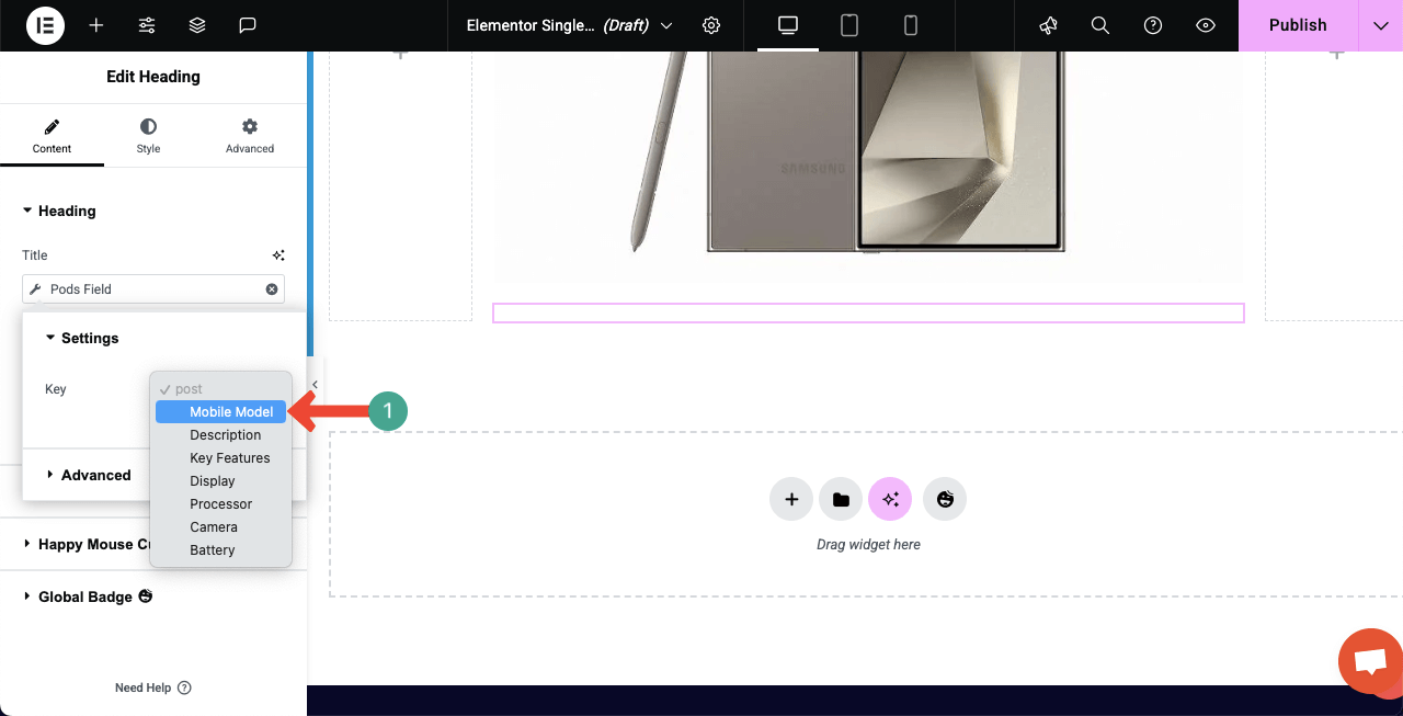 How to Create a Dynamic Web Page in WordPress with Elementor 28 Select a custom field for the heading