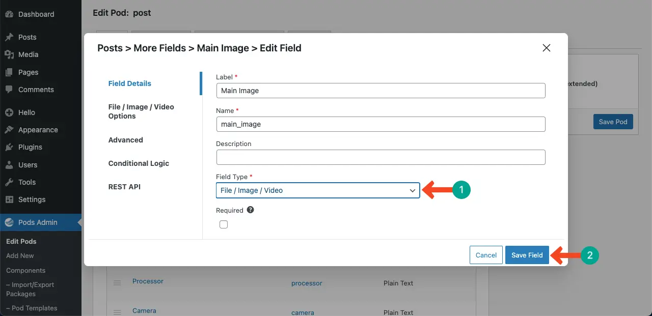How to Create a Dynamic Web Page in WordPress with Elementor 12 Select file type for the custom field