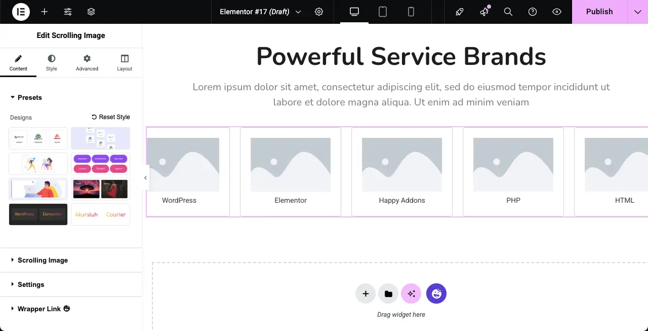 How to Create an Auto Scrolling Image Gallery in WordPress with Elementor 5 The Scrolling Image widget is added