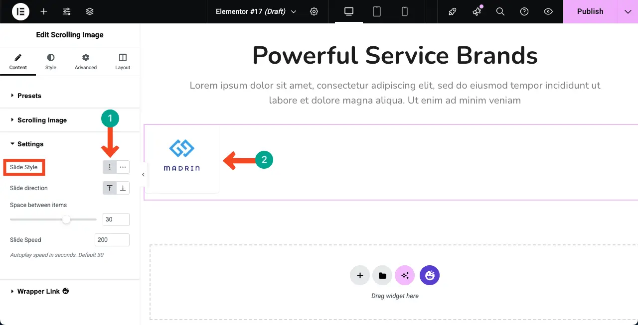 How to Create an Auto Scrolling Image Gallery in WordPress with Elementor 11 Configure slide style