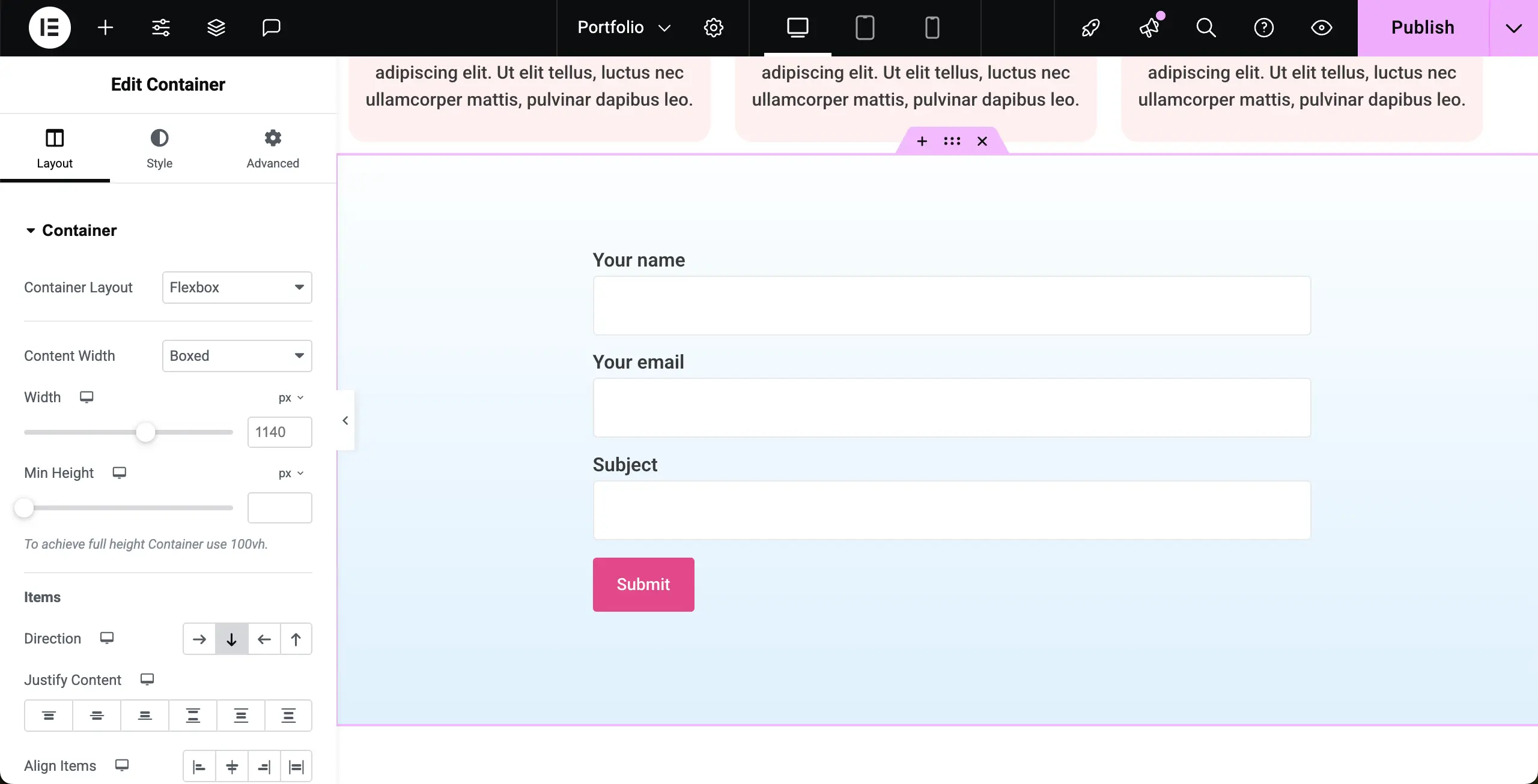 Add a Form at the End of the Portfolio Page
