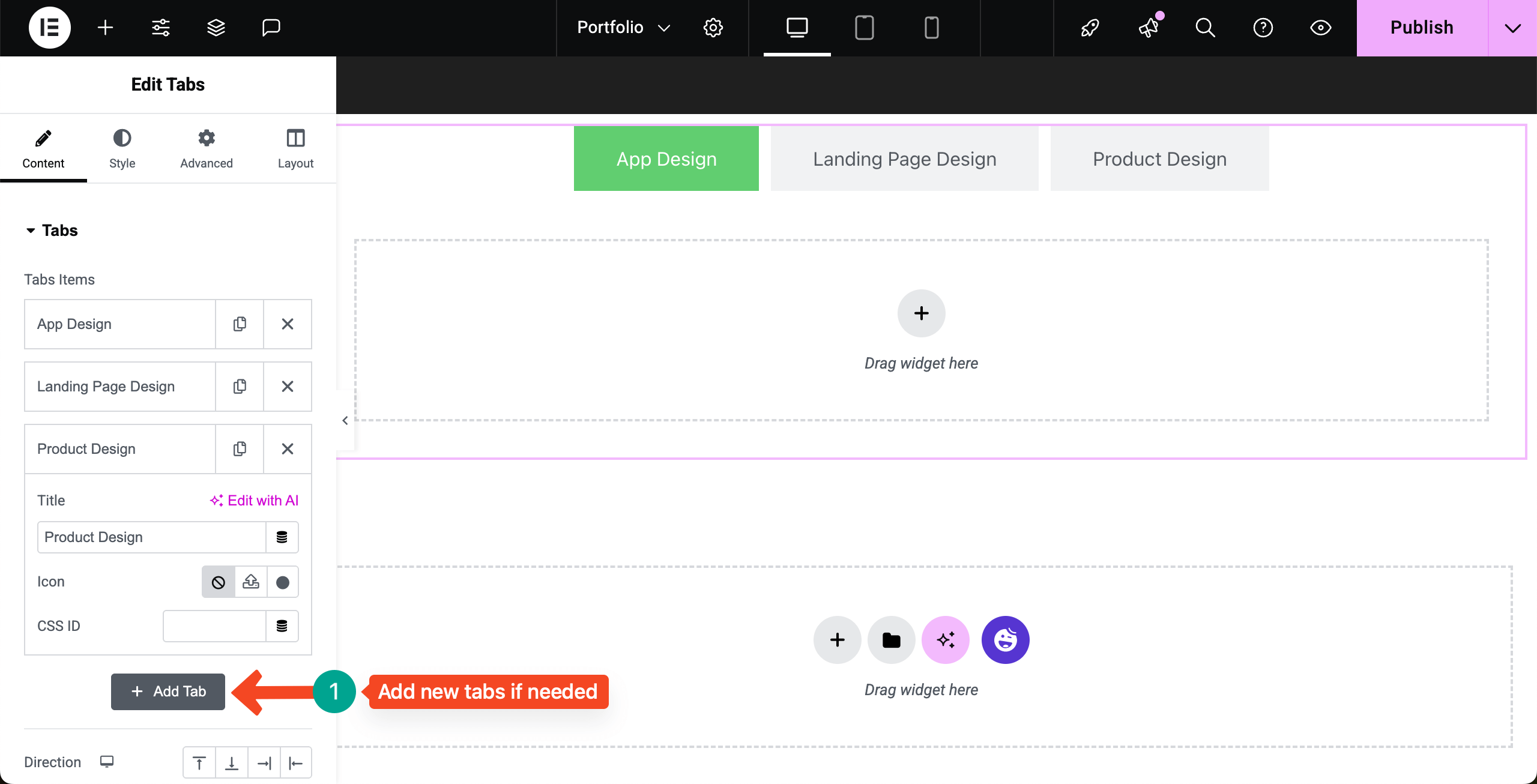 Add more tabs to the portfolio section