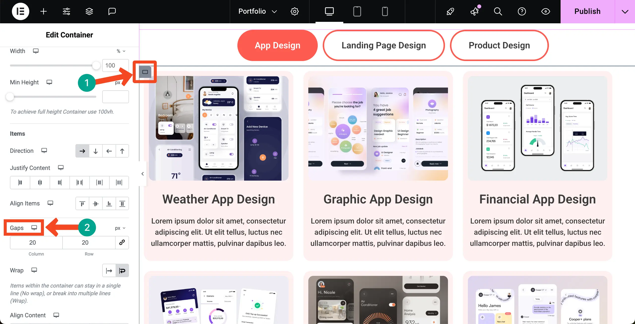 Add spaces between containers on the portfolio page