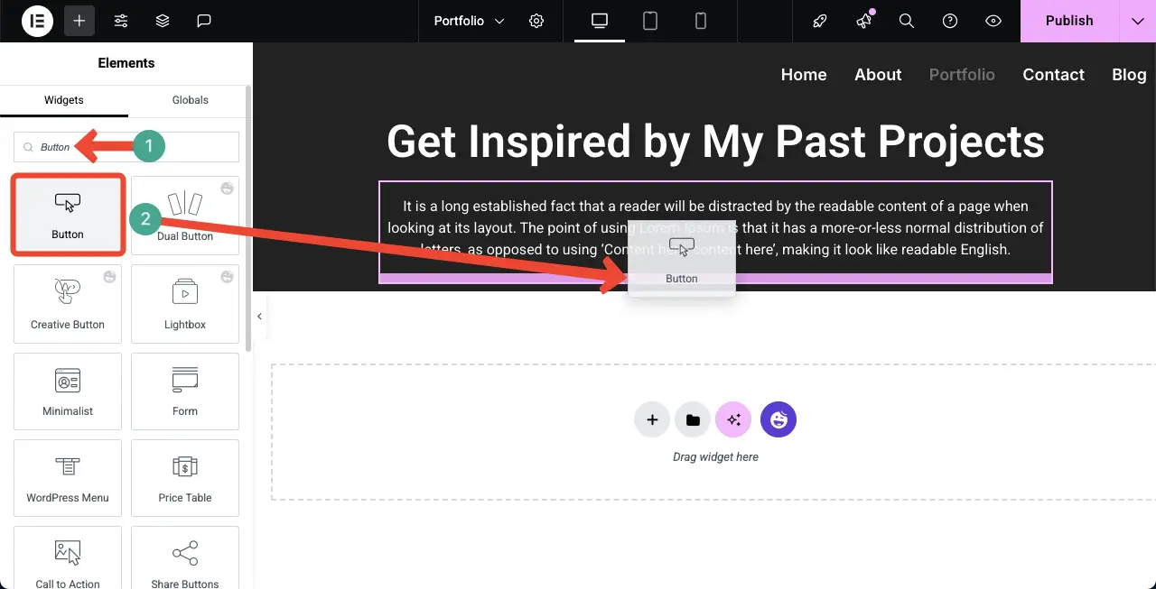 Add the button widget to the portfolio page