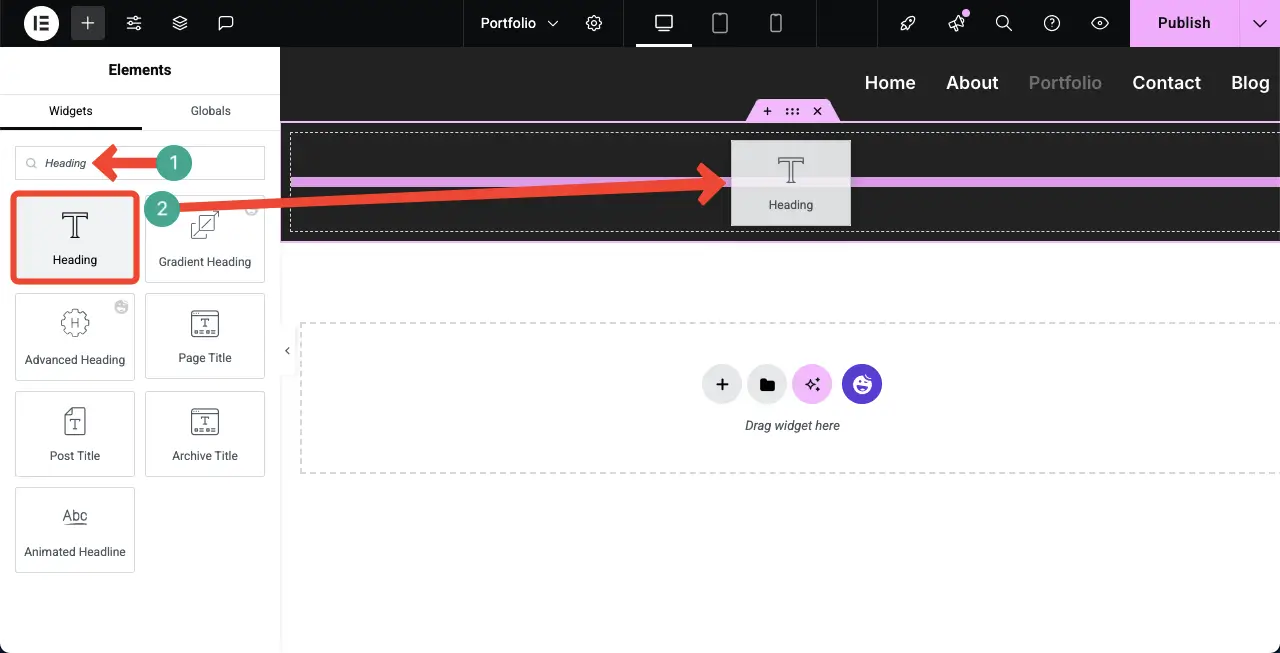 Add the heading widget