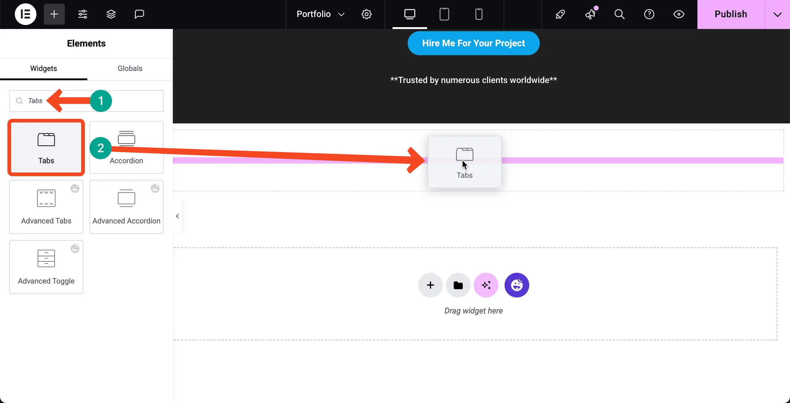 Add the tabs widget to the portfolio section