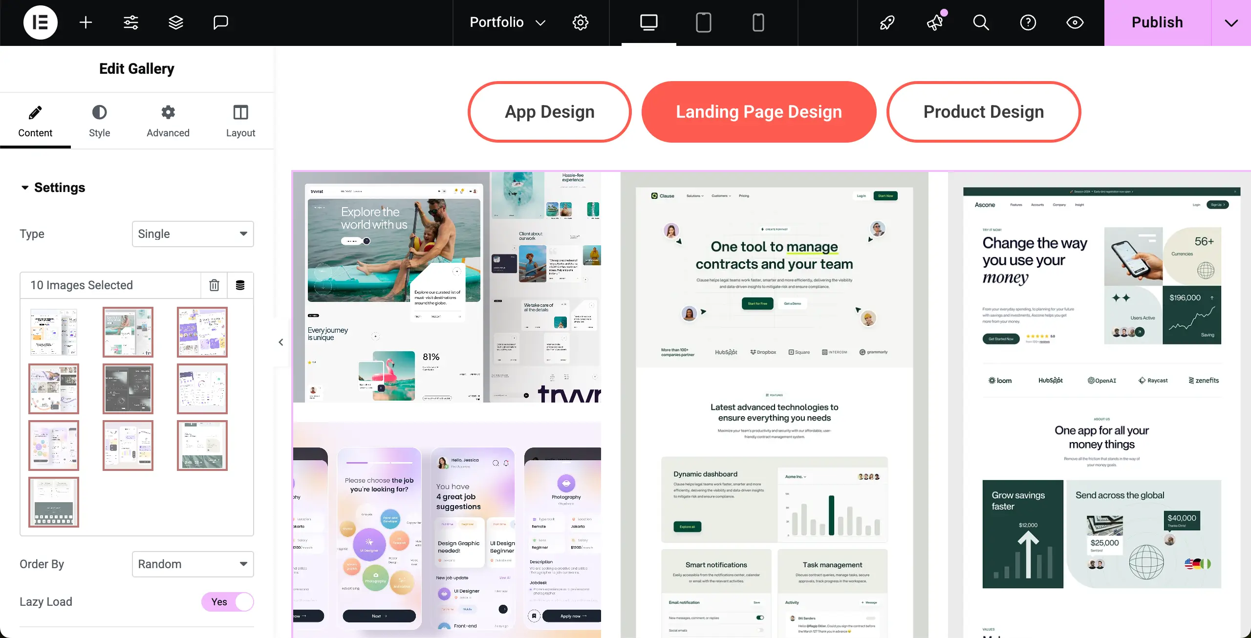 Gallery created to display the portfolio items
