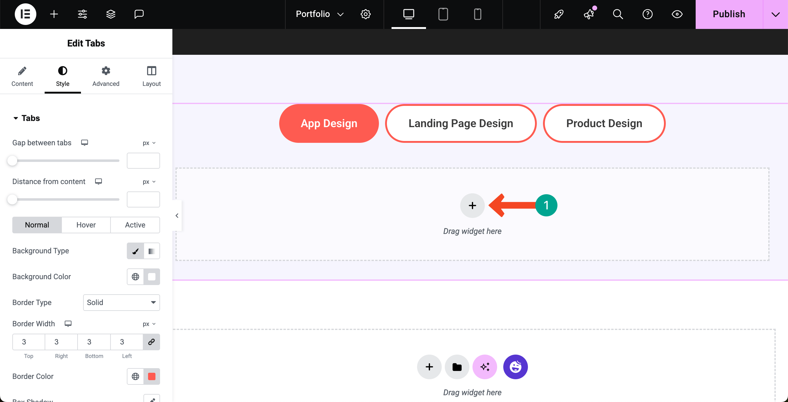 Start adding content to the portfolio tabs