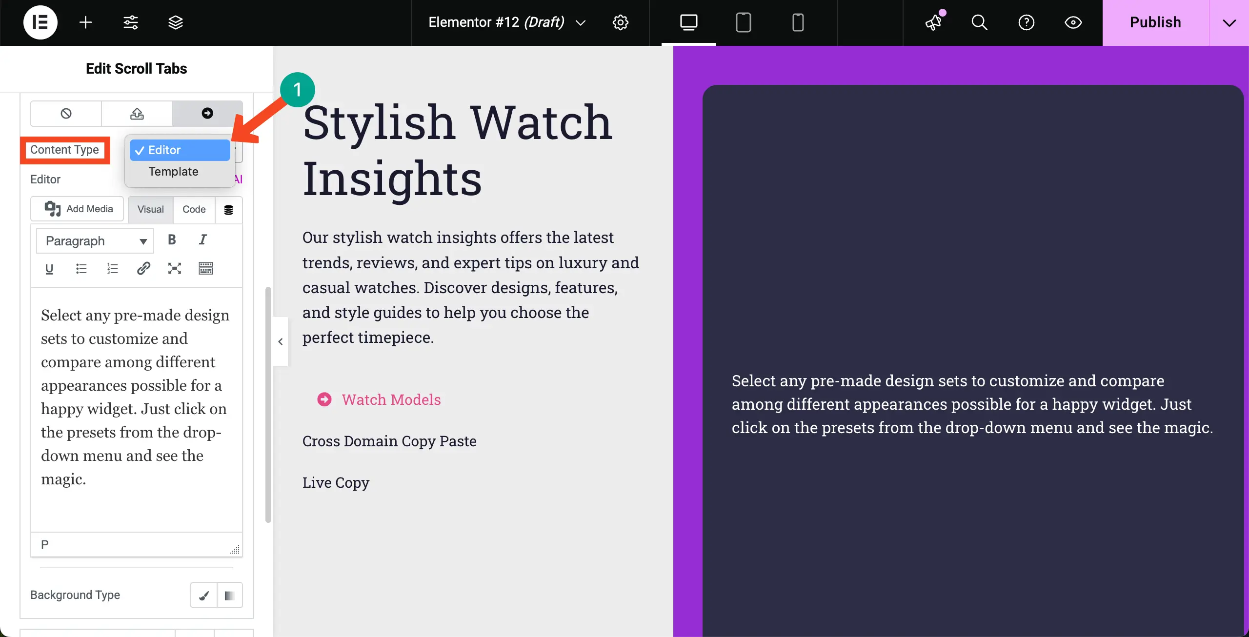 Add Content to the Tab Via Editor