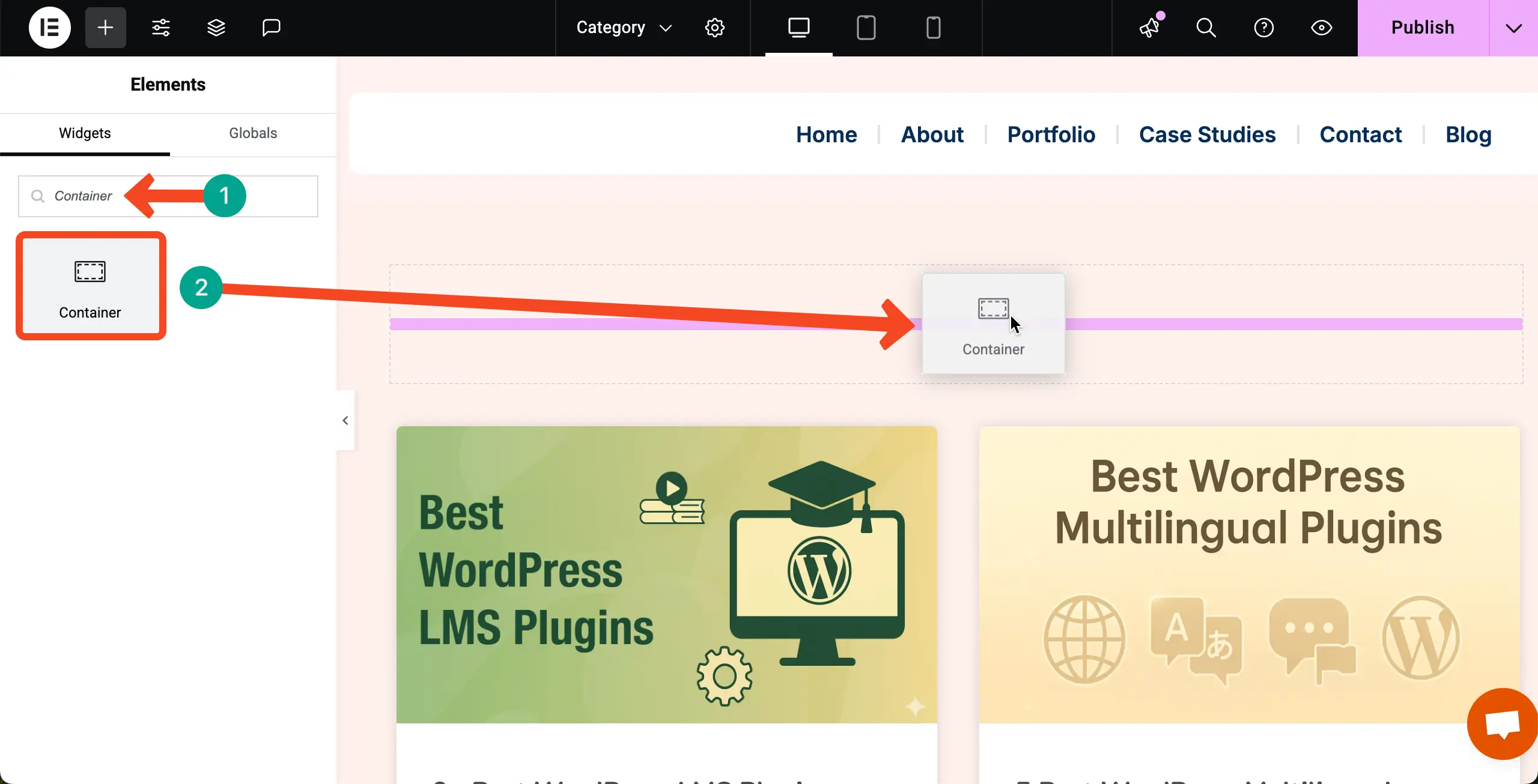 Add a container to place the Taxonomy List widget