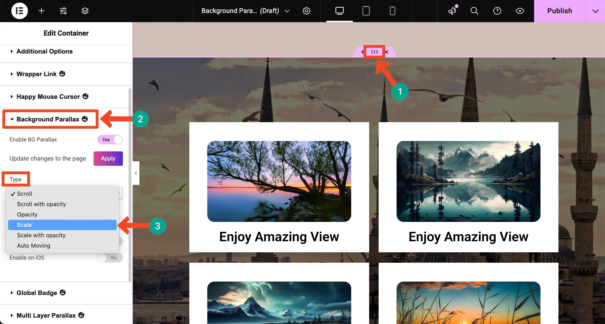 Add the background parallax type Scale